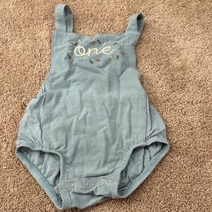 First birthday hand embroidered linen bubble romper